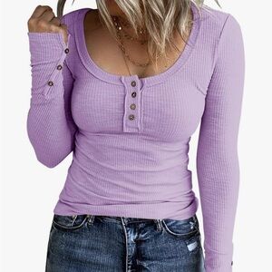 Lavender Long Sleeve Henley Top